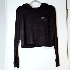 Spiritual Gangster Black Cropped Embroidered Hoodie Sweatshirt Size Small